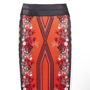 Bisou Bisou Orange Black Embellished Midi Skirt